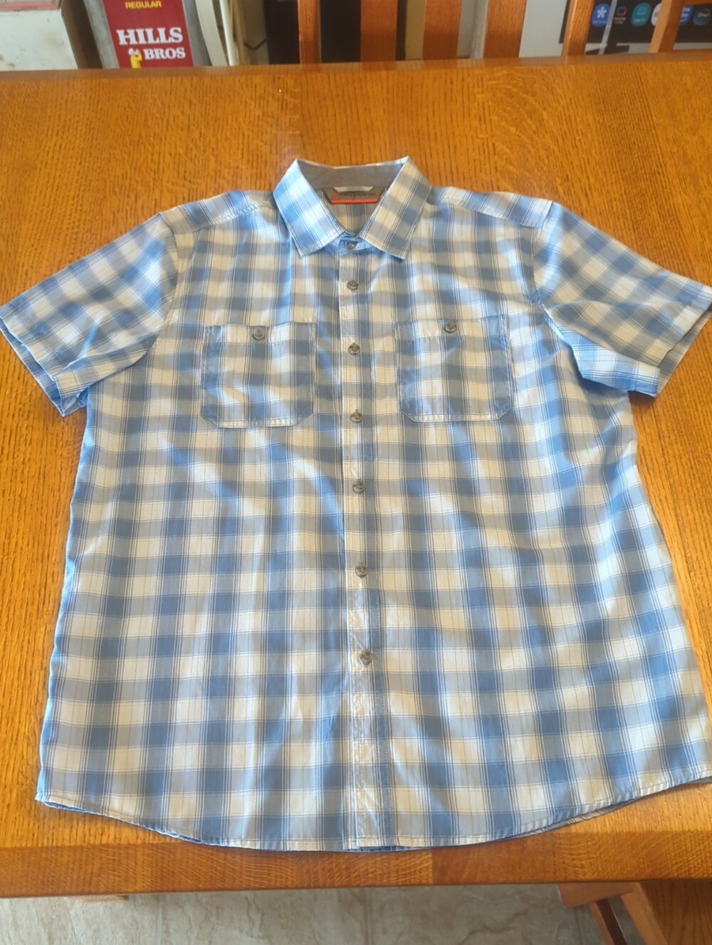 Free Country │Men's Short Sleeve Plaid Button Front Shirt │Size L │Blue & White